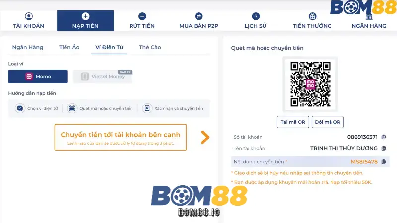 Bước 2: Điều Hướng Đến Mục Nạp Tiền Trên Giao Diện Trang Web